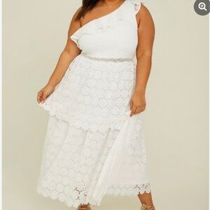 ARULA White One-Shoulder Lace Dress